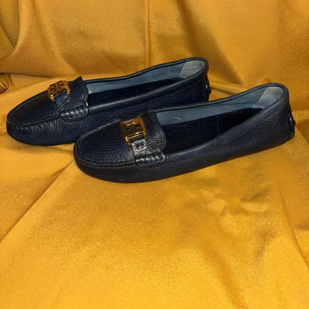 Tory Burch Navy Loafers with Gold Accent